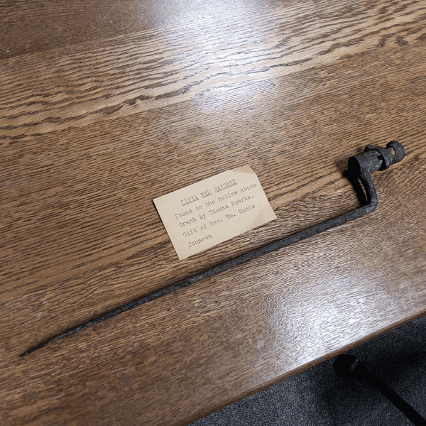 A rusty Civil War bayonet attachment.