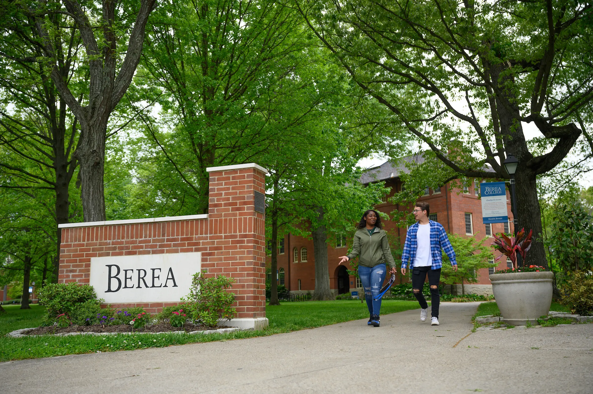 Students walking around campus at Berea College