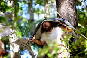 Ezell becomes the Appalachian Eagle during the Clear Creek premier of the full Ezell: Ballad of a Land Man performance (photo by Erica Chambers)