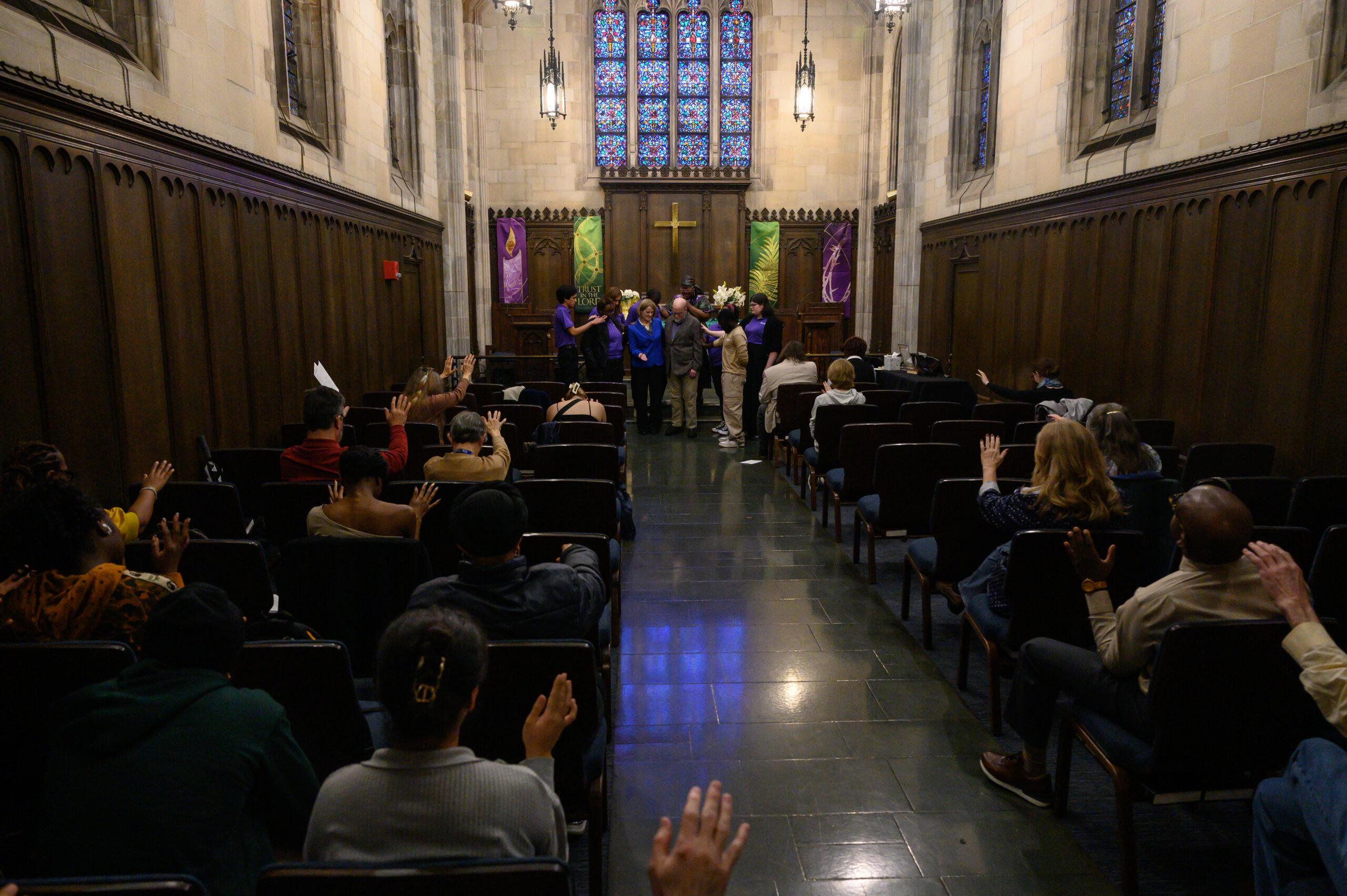 Inauguration service in Danforth chapel attended by many people.